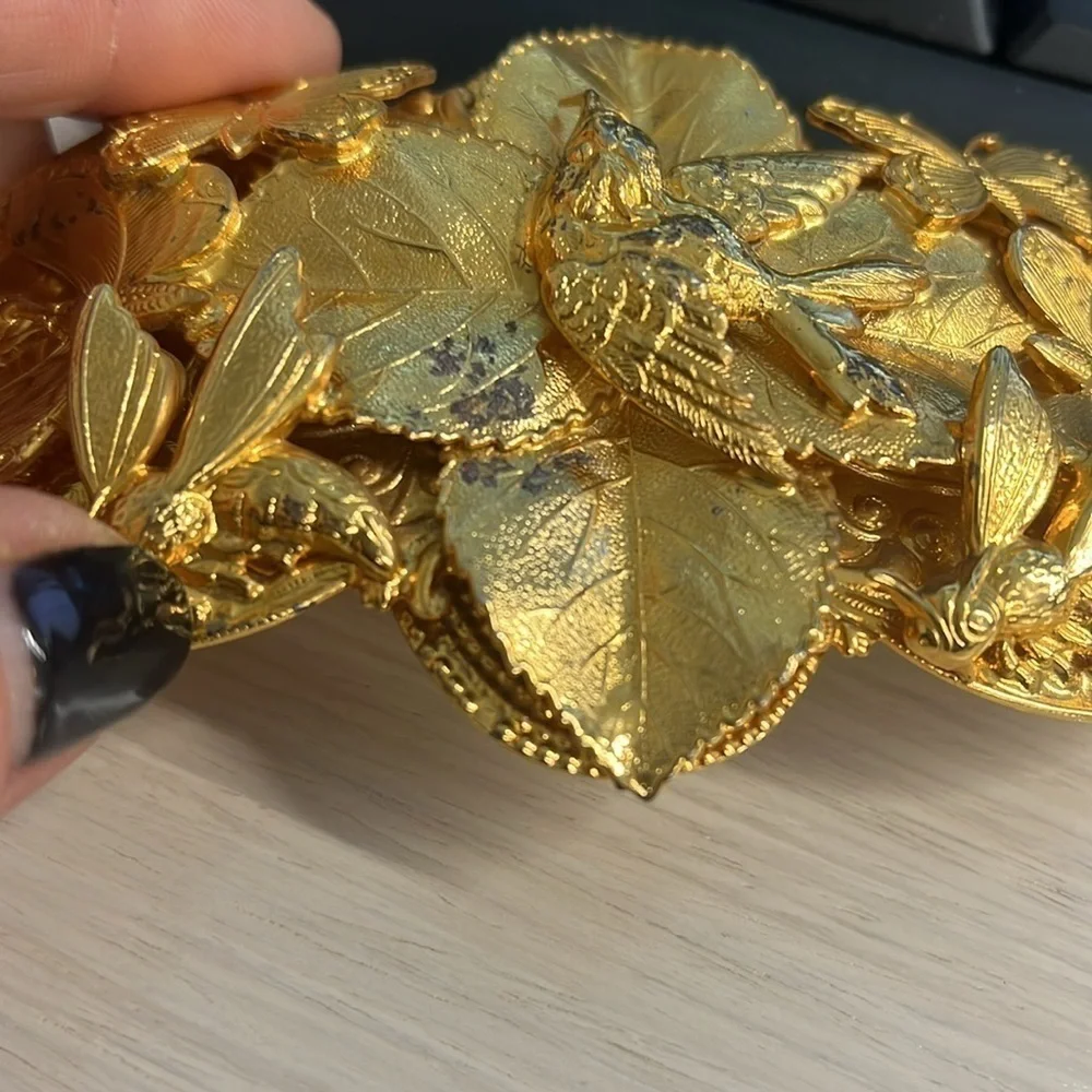 Large Goldtone 5.5” Butterfly Floral Ornate Belt Buckle